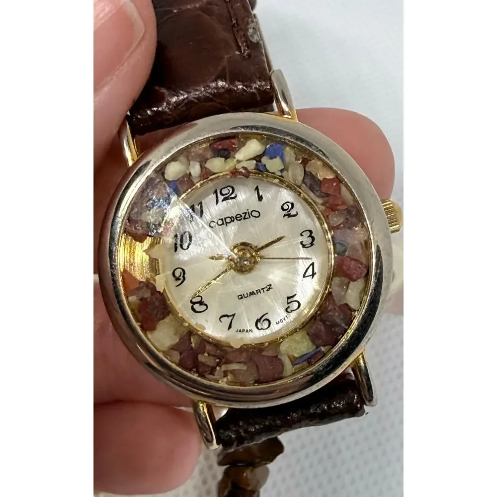 Capezio Gemstone Watch and Bracelet Set Faceted Crystal Leather